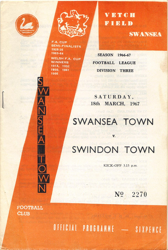 <b>Saturday, March 18, 1967</b><br />vs. Swansea Town (Away)